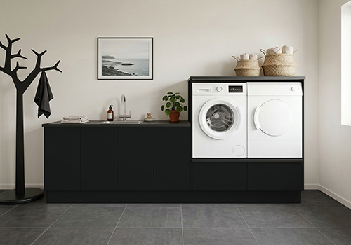 Multi-Living Bryggers sæt med Cibo Nero | Underskab m. skuffe, Vaskeskab, Gavle, Sokkelsæt - Bryggers sæt 1