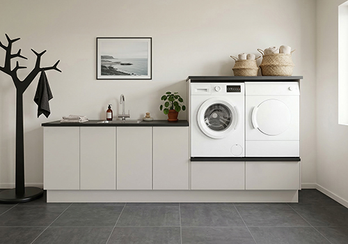 Multi-Living Bryggers sæt med Cibo Sabbia | Underskab m. skuffe, Vaskeskab, Gavle, Sokkelsæt - Bryggers sæt 1