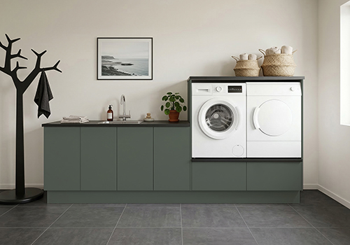 Multi-Living Bryggers sæt med Cibo Verde | Underskab m. skuffe, Vaskeskab, Gavle, Sokkelsæt - Bryggers sæt 1