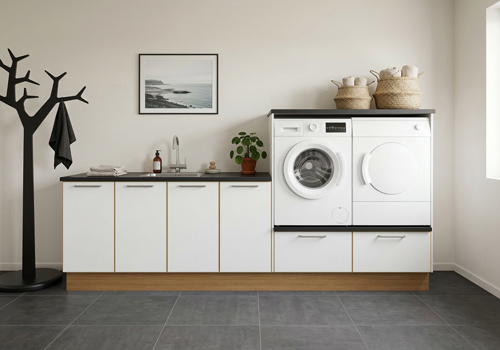 Multi-Living Bryggers sæt med London | Underskab m. skuffe, Vaskeskab, Gavle, Sokkelsæt - Bryggers sæt 1