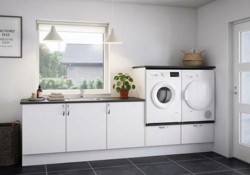 Multi-Living Bryggers sæt med White/Oak Line | Underskab m. skuffe, Vaskeskab, Gavle, Sokkelsæt - Bryggers sæt 23