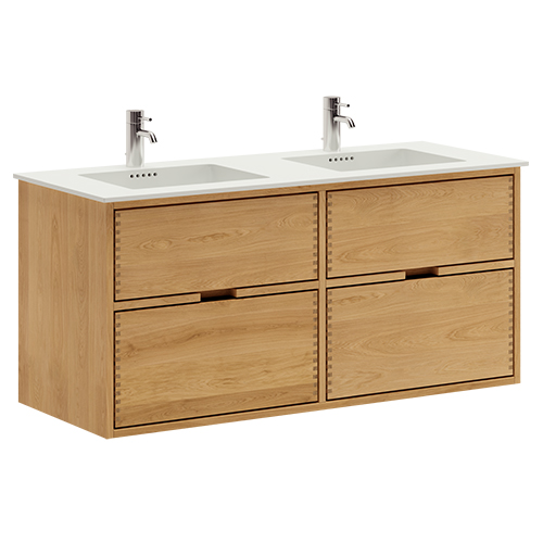 120 cm Just Wood Badmøbel med 4 skuffer og Solid Surface bordplade - Dobbelt vask
