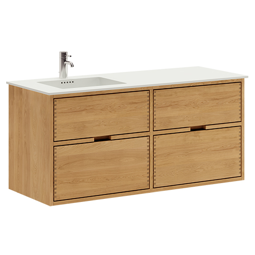 120 cm Just Wood Badmøbel med 4 skuffer og Solid Surface bordplade - Venstre