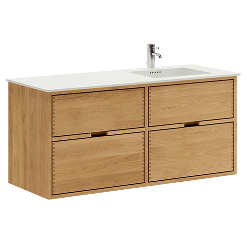 120 cm Just Wood Badmøbel med 4 skuffer og Solid Surface bordplade - Højre