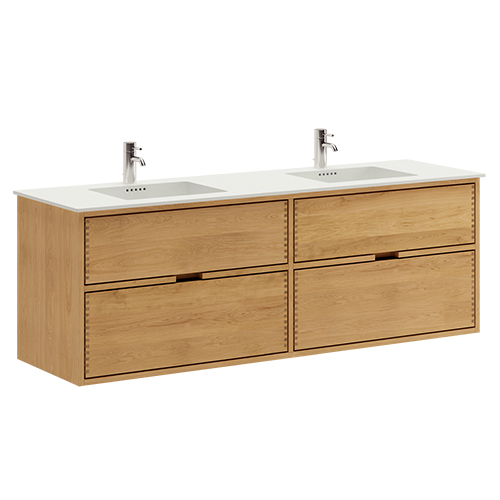 160 cm Just Wood badmøbel med 4 skuffer og Solid Surface bordplade - Dobbelt vask