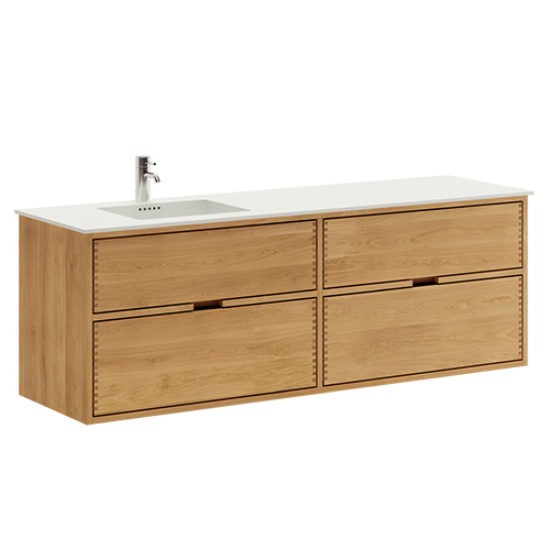 160 cm Just Wood badmøbel med 4 skuffer og Solid Surface bordplade - Venstre