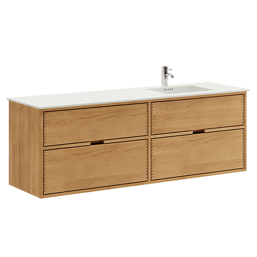 160 cm Just Wood badmøbel med 4 skuffer og Solid Surface bordplade - Højre