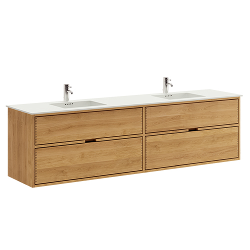200 cm Just Wood badmøbel med 4 skuffer og Solid Surface bordplade - Dobbelt vask