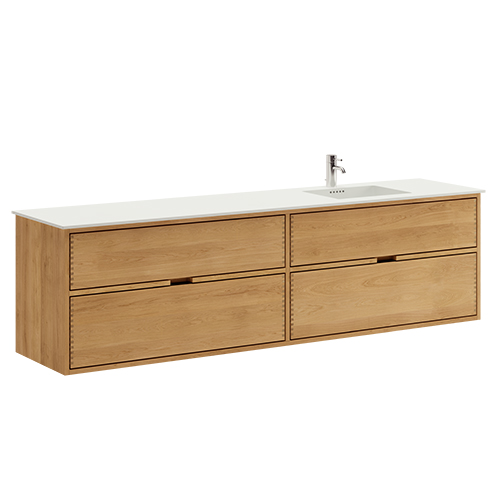 200 cm Just Wood badmøbel med 4 skuffer og Solid Surface bordplade - Højre