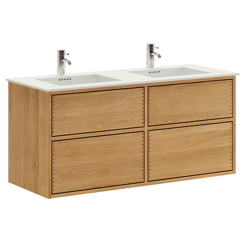 120 cm Just Wood Push badmøbel med 4 skuffer og Solid Surface bordplade - Dobbelt vask
