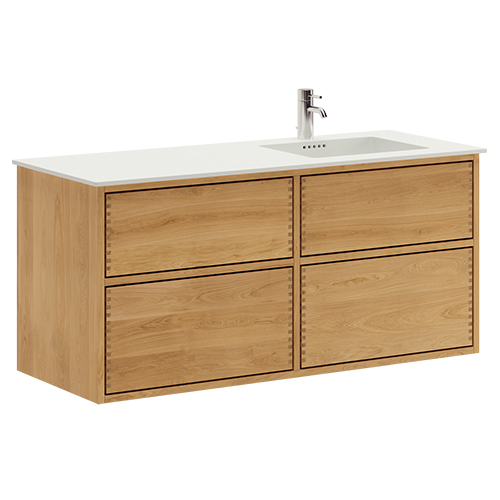 120 cm Just Wood Original badmøbel med 4 skuffer og Solid Surface bordplade