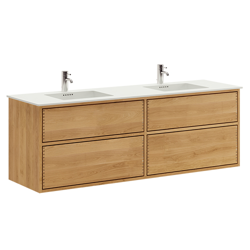 160 cm Just Wood Push badmøbel med 4 skuffer og Solid Surface bordplade - Dobbelt vask