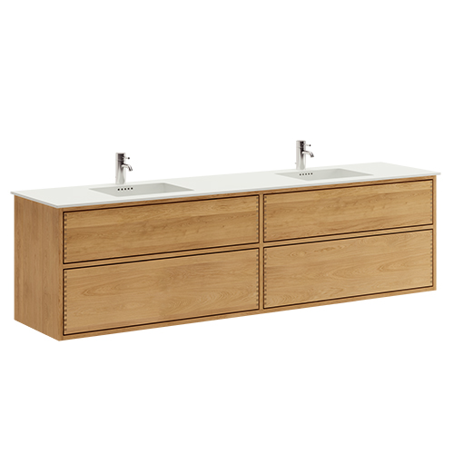 200 cm Just Wood Push badmøbel med 4 skuffer og Solid Surface bordplade - Dobbelt vask