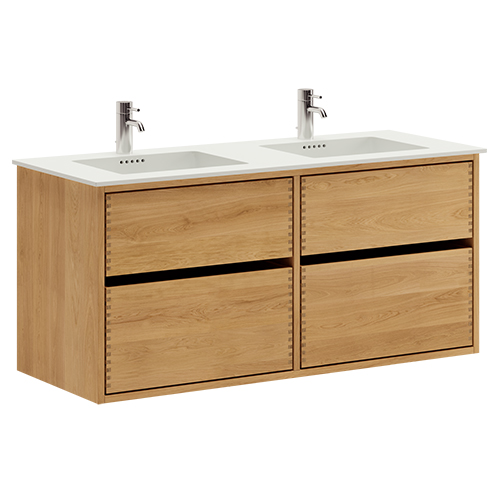 120 cm Just Wood Original badmøbel med 4 skuffer og Solid Surface bordplade - Dobbelt vask