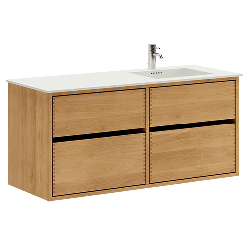 120 cm Just Wood Original badmøbel med 4 skuffer og Solid Surface bordplade