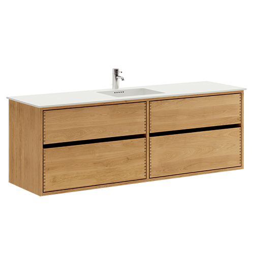 160 cm Just Wood Original badmøbel med 4 skuffer og Solid Surface bordplade - Dobbelt vask