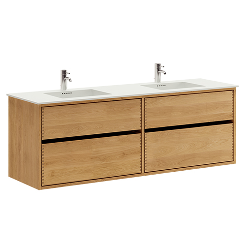 160 cm Just Wood Original badmøbel med 4 skuffer og Solid Surface bordplade - Dobbelt vask