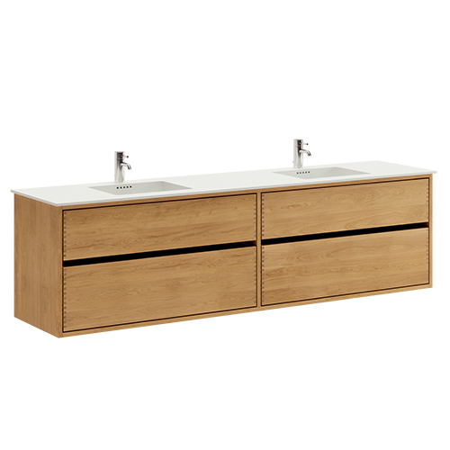 200 cm Just Wood Original badmøbel med 4 skuffer og Solid Surface bordplade - Dobbelt vask
