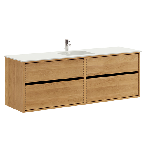 160 cm Mørkolieret Just Wood Original badmøbel med 4 skuffer og Solid Surface bordplade - Dobbelt vask