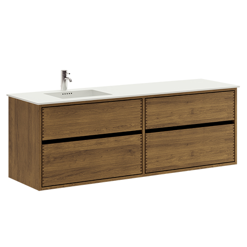 160 cm Mørkolieret Just Wood Original badmøbel med 4 skuffer og Solid Surface bordplade
