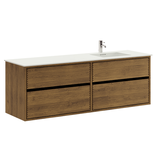 160 cm Mørkolieret Just Wood Original badmøbel med 4 skuffer og Solid Surface bordplade