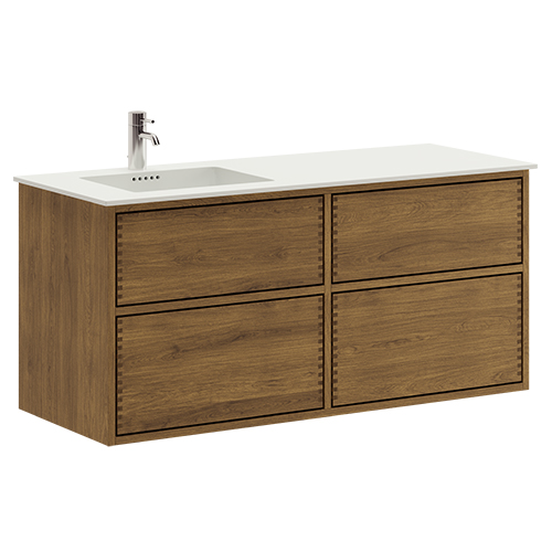 120 cm Mørkolieret Just Wood Original badmøbel med 4 skuffer og Solid Surface bordplade