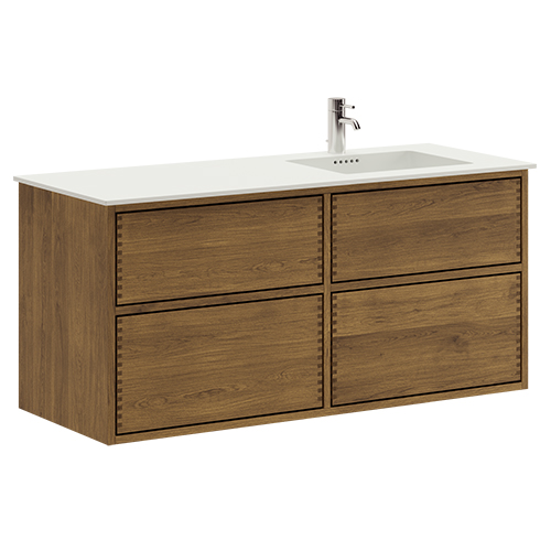120 cm Mørkolieret Just Wood Original badmøbel med 4 skuffer og Solid Surface bordplade
