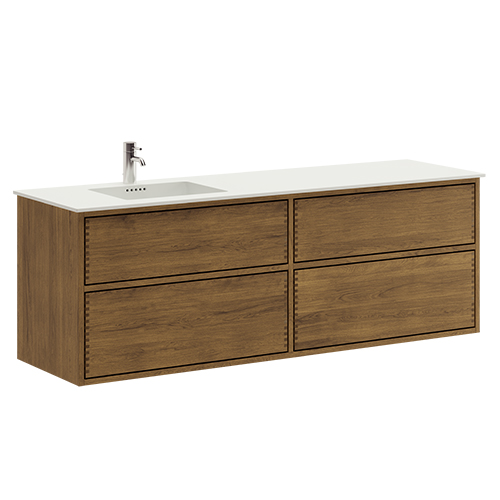 160 cm Mørkolieret Just Wood Original badmøbel med 4 skuffer og Solid Surface bordplade