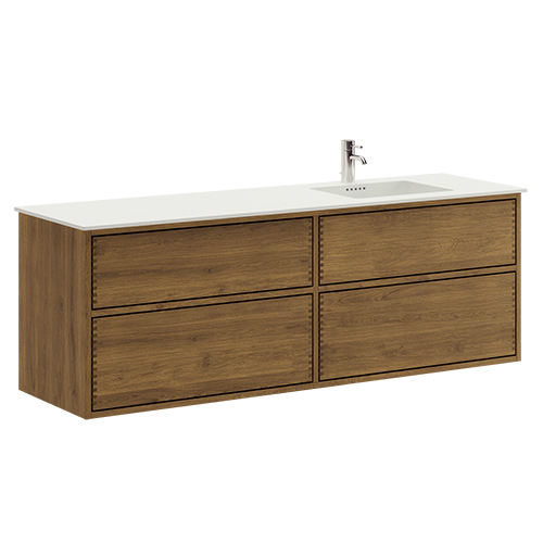 160 cm Mørkolieret Just Wood Original badmøbel med 4 skuffer og Solid Surface bordplade