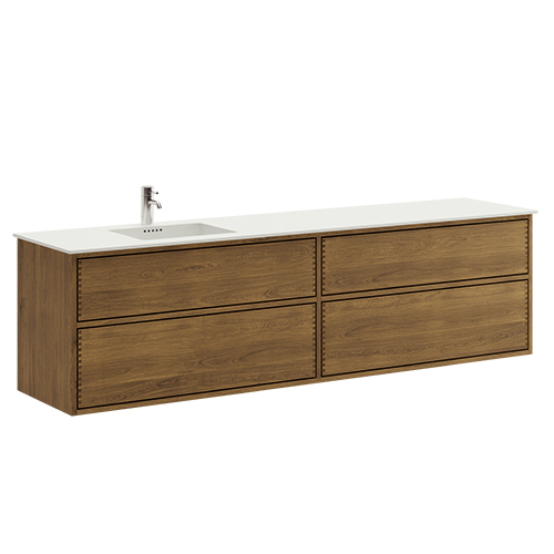 200 cm Mørkolieret Just Wood Original badmøbel med 4 skuffer og Solid Surface bordplade