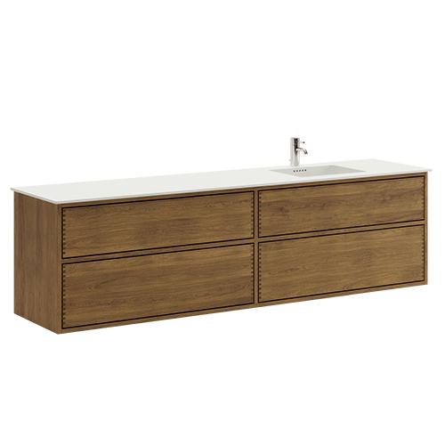 200 cm Mørkolieret Just Wood Original badmøbel med 4 skuffer og Solid Surface bordplade