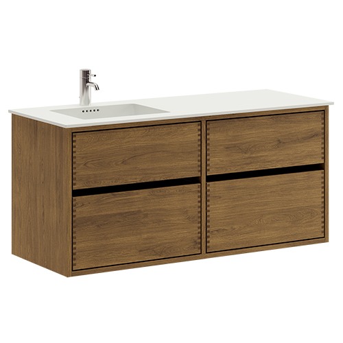 120 cm Mørkolieret Just Wood Original badmøbel med 4 skuffer og Solid Surface bordplade