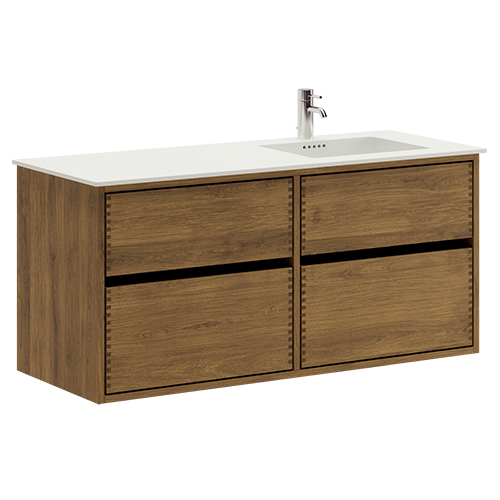 120 cm Mørkolieret Just Wood Original badmøbel med 4 skuffer og Solid Surface bordplade