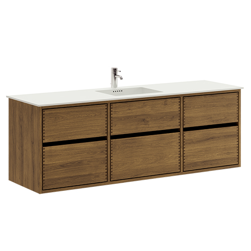 160 cm Mørkolieret Just Wood Original badmøbel med 6 skuffer og Solid Surface Colombo