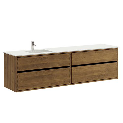 200 cm Mørkolieret Just Wood Original badmøbel med 4 skuffer og Solid Surface bordplade