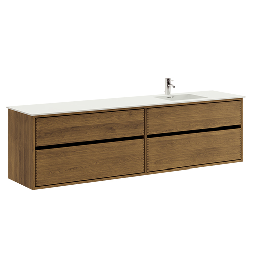 200 cm Mørkolieret Just Wood Original badmøbel med 4 skuffer og Solid Surface bordplade