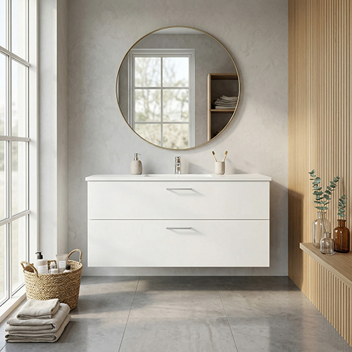 Kitchn Badsæt B:122 cm med hvid marmorvask<br>Vælg mellem flere fronter