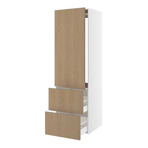 Højskab, t/integreret køl med glideskinner, 1244mm låge, m/hængselsboring, 2 skuffer H:348mm, hul: 1224mm. H:1952 B:600 D:580