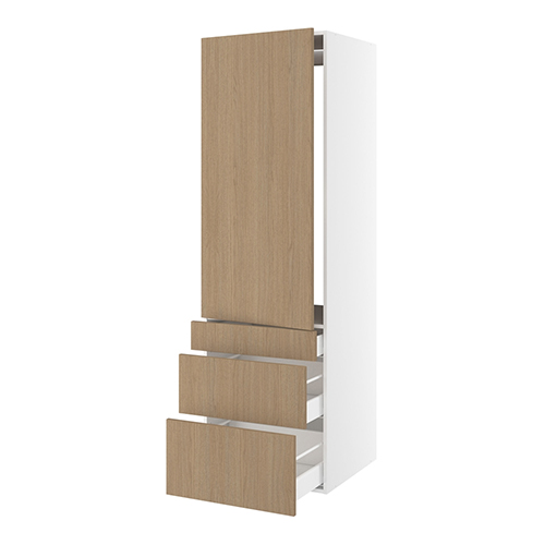 Højskab, t/integreret køl med fladhængsler, 1244mm låge, u/hængselsboring, 3 skuffer H:124/252/316mm, hul: 1224mm. H:1952 B:600 D:580