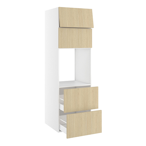 Højskab, t/ovn, 2 toplåger 316mm, 2 skuffer H:348mm, hul: 592mm. H:1952 B:600 D:580