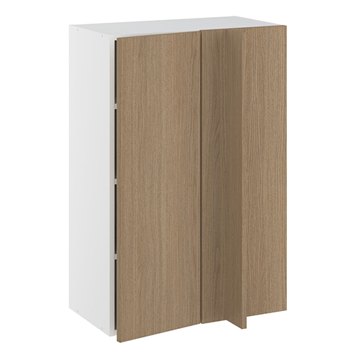 Hjørneindstiksoverskab, 296mm låge, blændplade 340mm, 3 hylder (min. 640mm fra væg). H:896 B:600 D:320