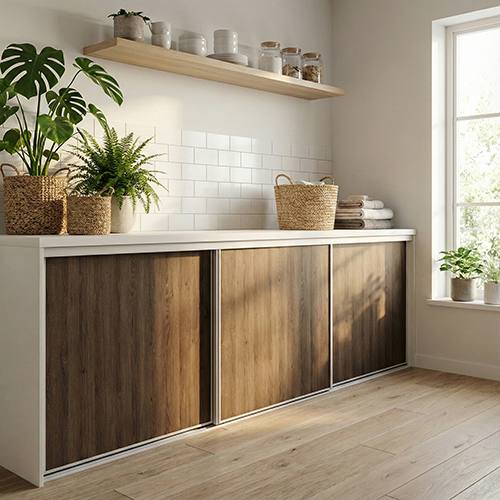 Mogensen Fashionline skydelåger på mål til garderobe med 3 låger - Total bredde 193 til 231 cm.