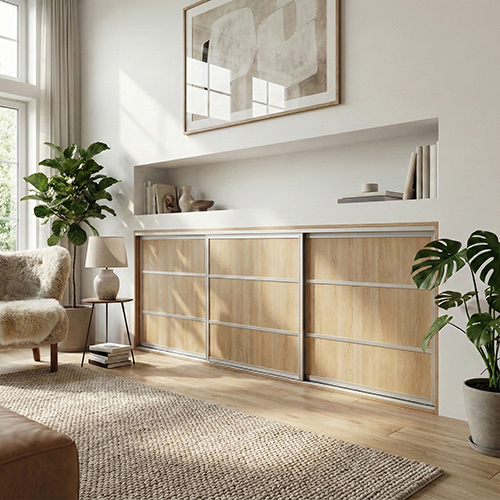 Mogensen Fashionline skydelåger på mål til garderobe med 3 låger - Total bredde 232 til 291 cm.