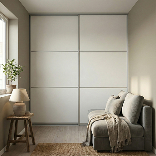 Mogensen Slimline skydelåger på mål til garderobe med 2 låger - Total bredde 100 til 130 cm.