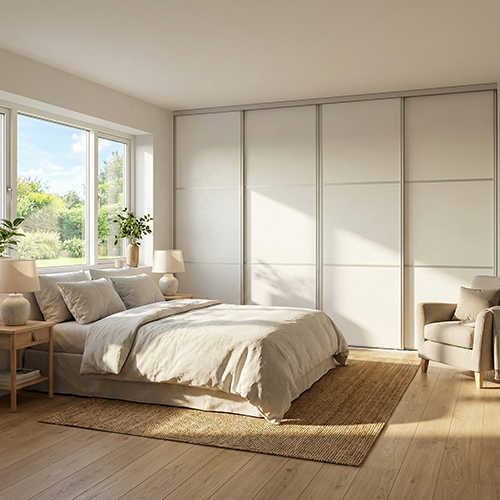 Mogensen Slimline skydelåger på mål til garderobe med 4 låger - Total bredde 200 til 255 cm.